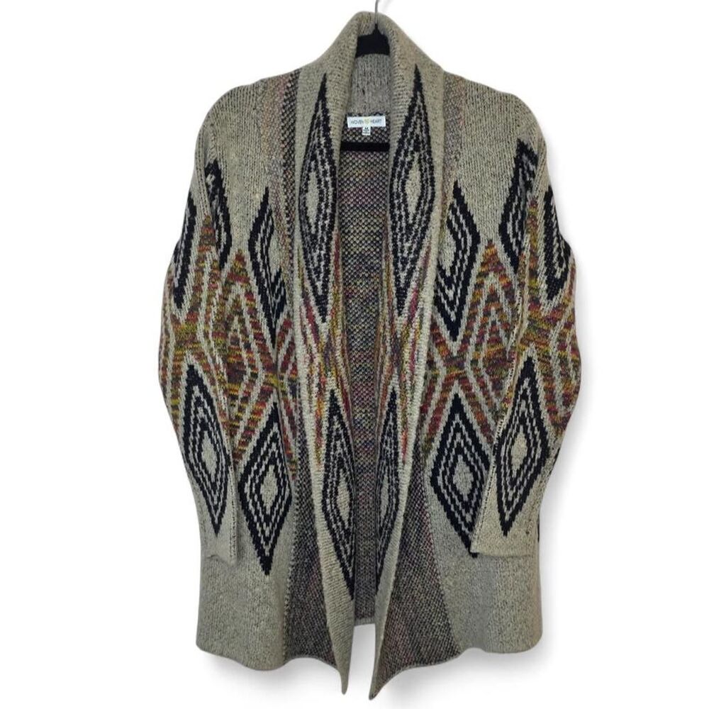 Woven Heart Southwestern Aztec Geometric Open Front Cardigan Sweater Medium